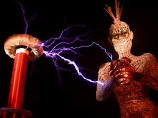 Tesla Coil and Steel Statue, Burning Man photo