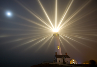 Fresnel Lens and Moonlight, Pigeon Point Lighthouse photo