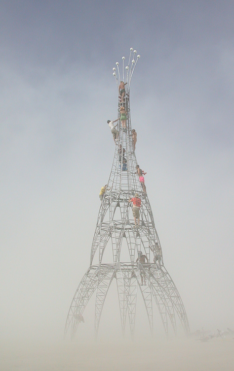 Tower in Dust Storm, Burning Man photo