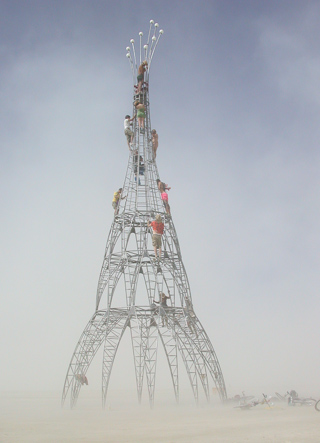 Tower in Dust Storm, Burning Man photo