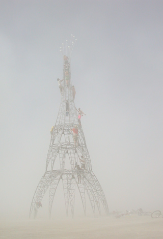 Tower in Dust Storm, Burning Man photo