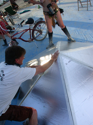 Taping the Hexayurt, Burning Man photo