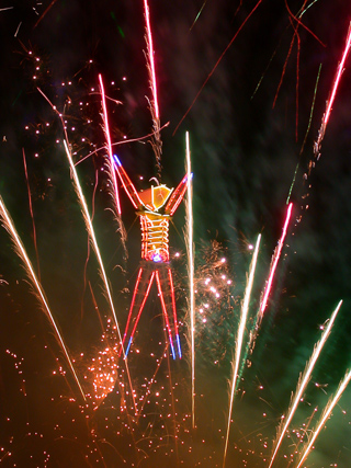 Fireworks and the Man, Burning Man photo