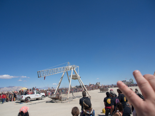 Flaming Piano Trebuchet, Burning Man photo