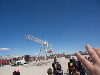 Flaming Piano Trebuchet, Burning Man photo