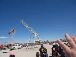 Flaming Piano Trebuchet, Burning Man photo