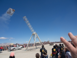 Flaming Piano Trebuchet, Burning Man photo