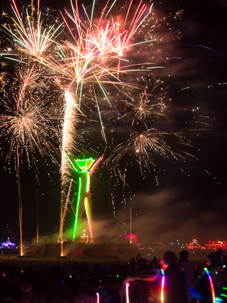 Fireworks at The Man, Burning Man photo