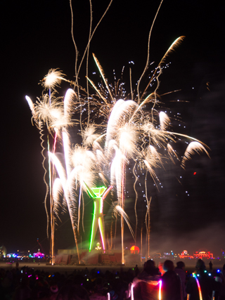 Fireworks at The Man, Burning Man photo